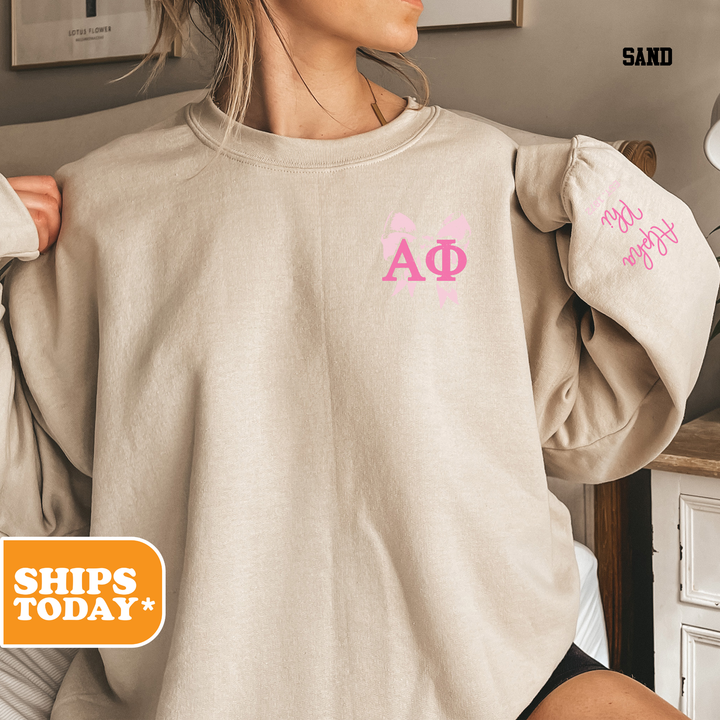 a woman wearing a sweatshirt with the letters ao on it