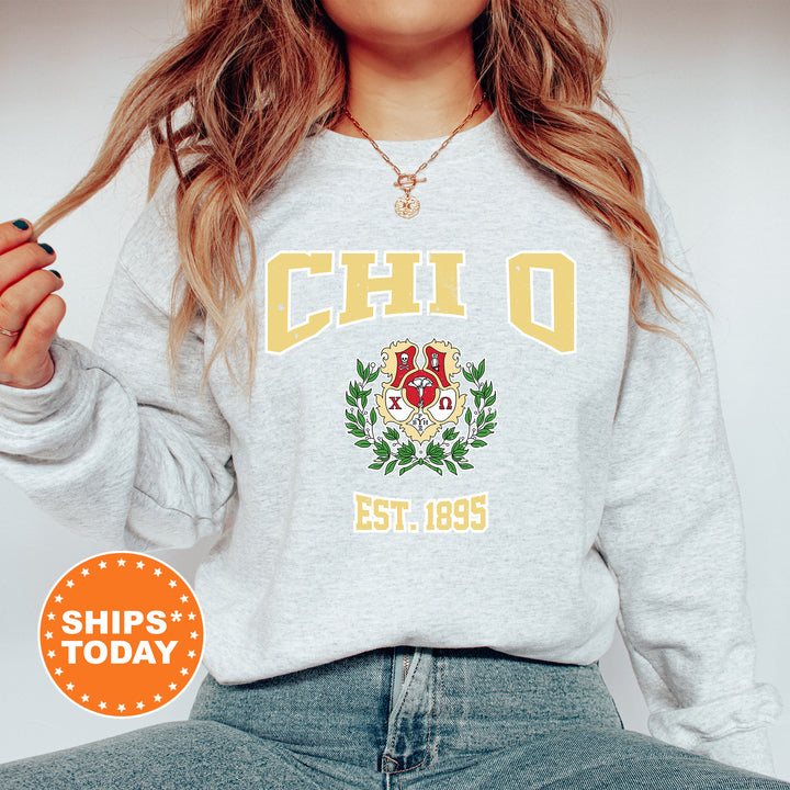 a woman wearing a sweatshirt with the word chio printed on it