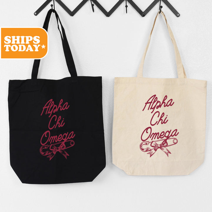 two black and white bags hanging on a wall