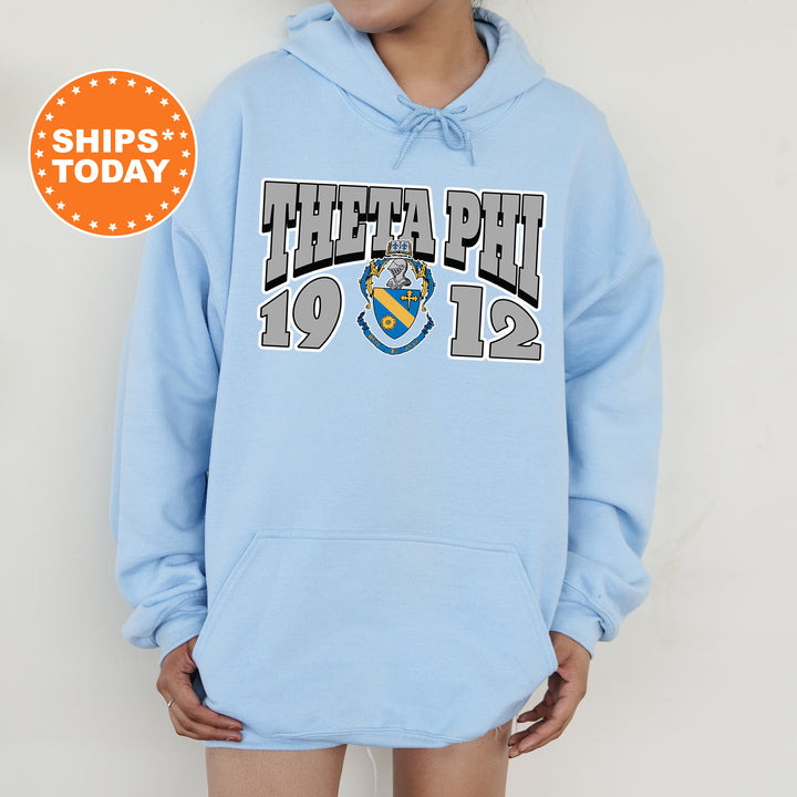 a woman wearing a light blue hoodie with a white background