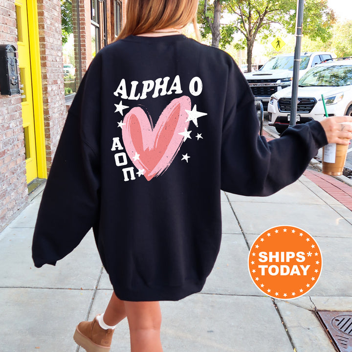 a woman walking down a sidewalk wearing a sweatshirt