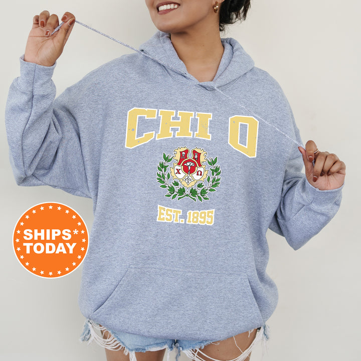 a woman wearing a hoodie with the word chio on it