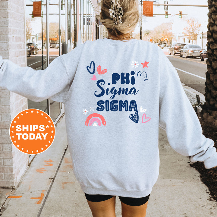 a woman walking down a sidewalk wearing a sweatshirt