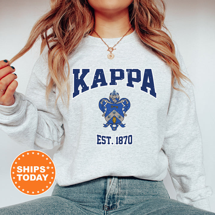 a woman wearing a sweatshirt that says kappa