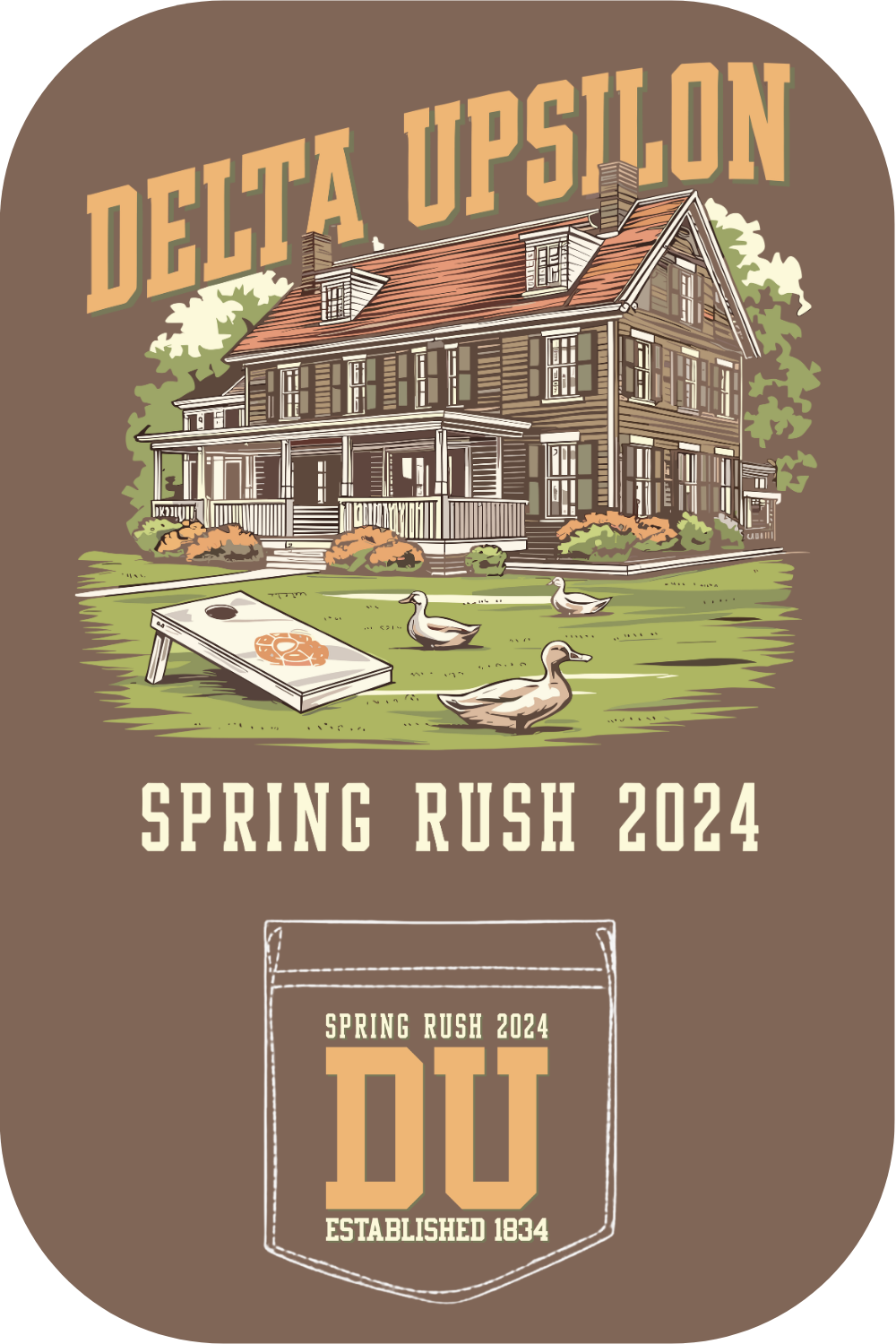 Custom Delta Upsilon Spring Rush Countryside Wooden House – Kite and Crest