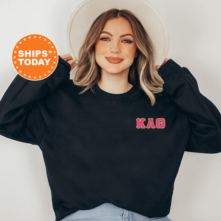 Kappa Alpha Theta Red Letters Left Chest Graphic Sorority Sweatshirt | THETA Greek Sweatshirt | Greek Letters | Sorority Letters _ 17530g