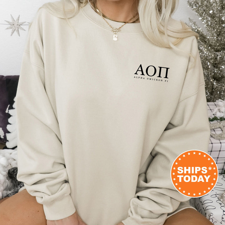 Alpha Omicron Pi Black Letters Left Chest Design Sorority Sweatshirt | APHI Crewneck Sweatshirt | Sorority Letters | Greek Letters