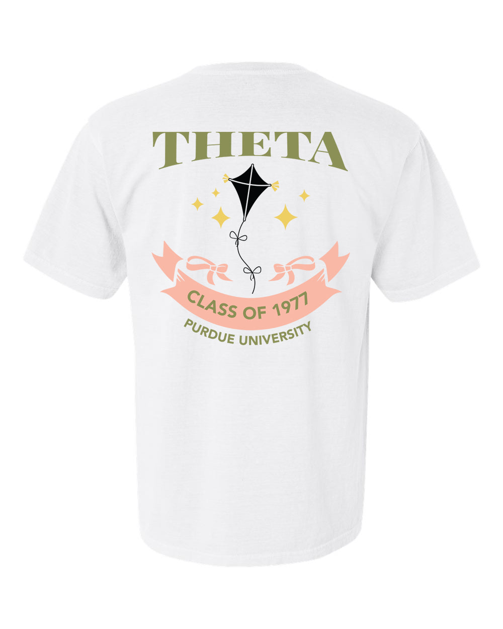 a white t - shirt with a black kite on it