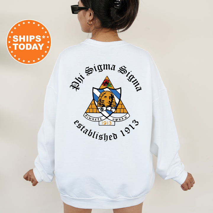 a woman wearing a white sweatshirt with a picture of a lion on it