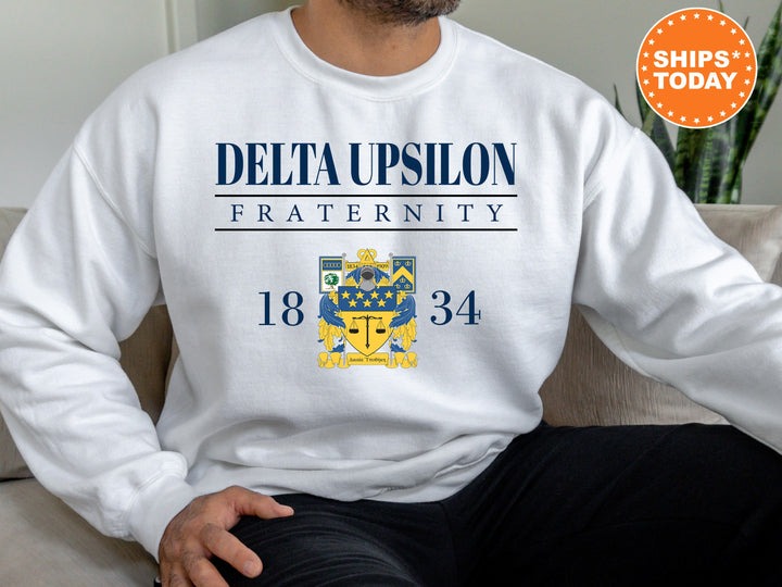 Delta Upsilon Large Crest Fraternity Sweatshirt | DU Crewneck Sweatshirt | Delta Upsilon Hoodie | Greek Apparel | Fraternity Gift