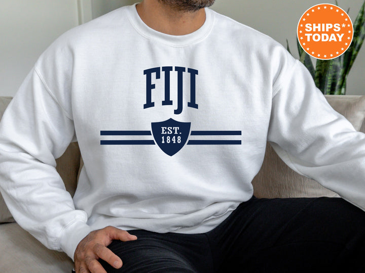 FIJI  Striped Shield Fraternity Sweatshirt | Phi Gamma Delta Hoodie | Greek Sweatshirt | Vintage Sweatshirt | FIJI Initiation Gift _ 5902g