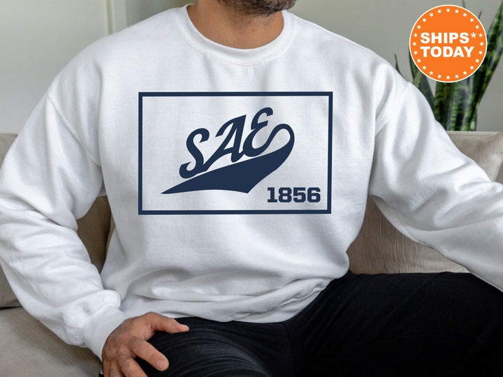 Sigma Alpha Epsilon Baseball Boxed Fraternity Sweatshirt | SAE Sweatshirt | Fraternity Gift | Gameday Sweatshirt | College Apparel _ 5974g