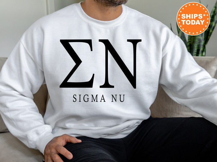 Sigma Nu Block Letter Fraternity Sweatshirt |  Sigma Nu Greek Letters | Fraternity Hoodie | Fraternity Gift | College Apparel _ 6070g