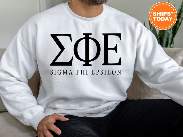 Sigma Phi Epsilon Block Letter Fraternity Sweatshirt | SigEp Greek Letters | Crewneck Sweatshirt | Fraternity Gift | College Apparel _ 6071g