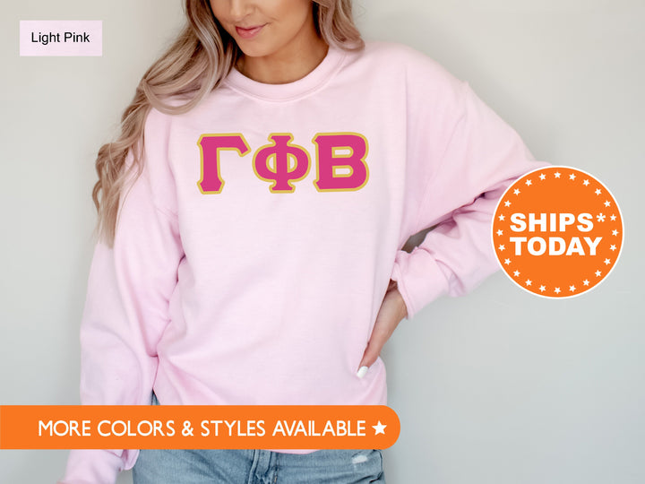 Gamma Phi Beta Pink and Gold Sorority Sweatshirt | Gamma Phi Beta Sweatshirt | Gamma Phi Hoodie | GPHI Greek Letters | Big Little