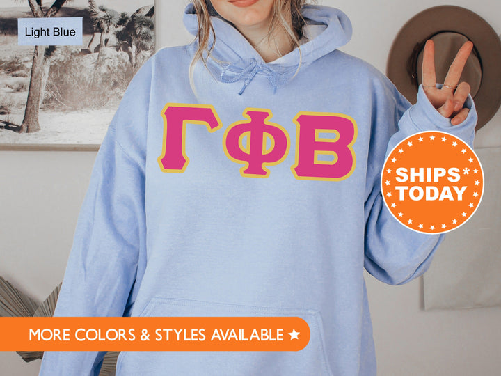 Gamma Phi Beta Pink and Gold Sorority Sweatshirt | Gamma Phi Beta Sweatshirt | Gamma Phi Hoodie | GPHI Greek Letters | Big Little