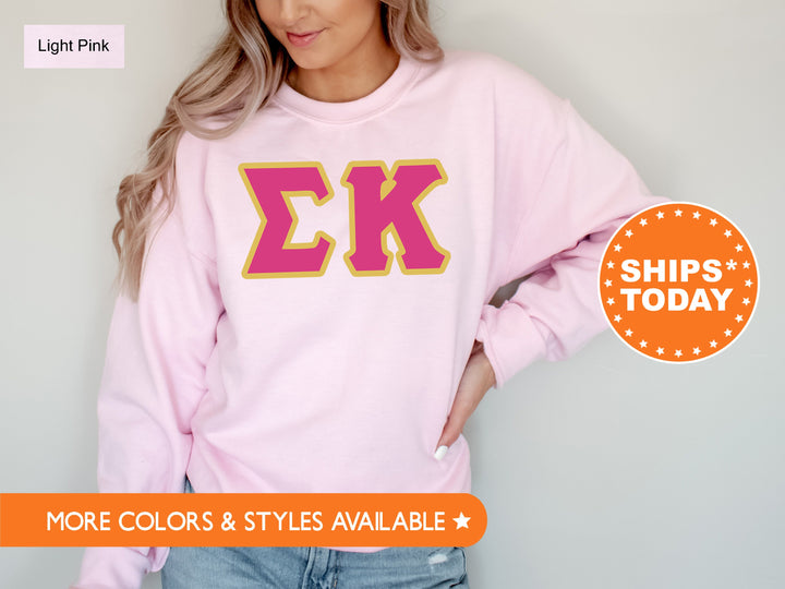 Sigma Kappa Pink and Gold Sorority Sweatshirt | Sigma Kappa Sweatshirt | Greek Letters Sorority Hoodie | Sigma Kappa Merch 5282g