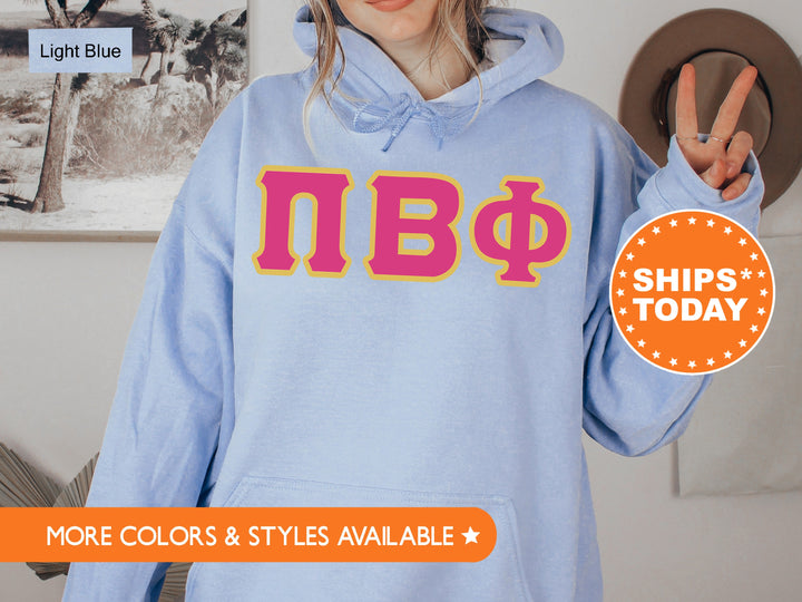 Pi Beta Phi Pink and Gold Sorority Sweatshirt | Pi Beta Phi Sweatshirt | Pi Phi Greek Letters | Big Little Gifts | Pi Phi Hoodie