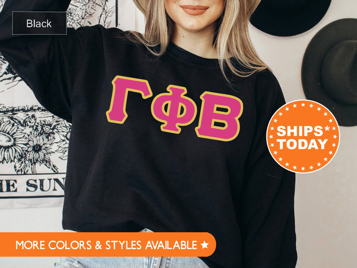 Gamma Phi Beta Pink and Gold Sorority Sweatshirt | Gamma Phi Beta Sweatshirt | Gamma Phi Hoodie | GPHI Greek Letters | Big Little