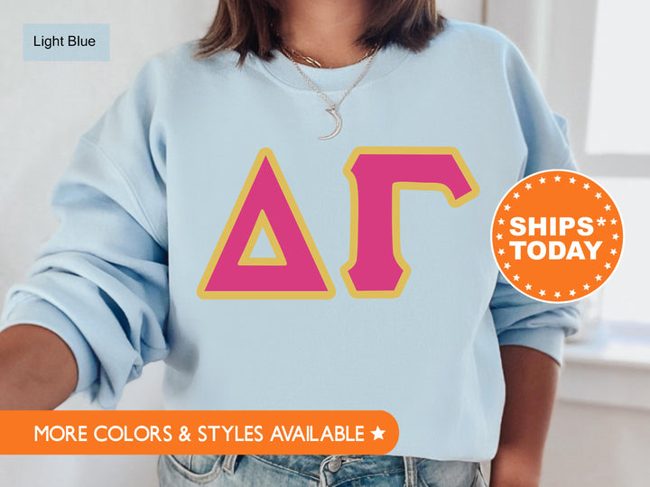 Delta Gamma Pink and Gold Sorority Sweatshirt | Delta Gamma Sweatshirt | DG Greek Letters | Dee Gee Merch | Big Little Reveal