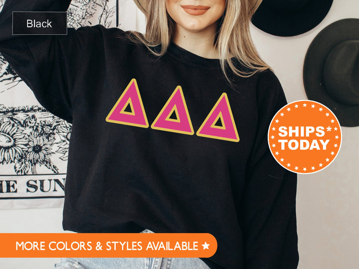 Delta Delta Delta Pink and Gold Sorority Sweatshirt | Tri Delta Greek Letters | Delta Delta Delta Sweatshirt | Big Little Reveal