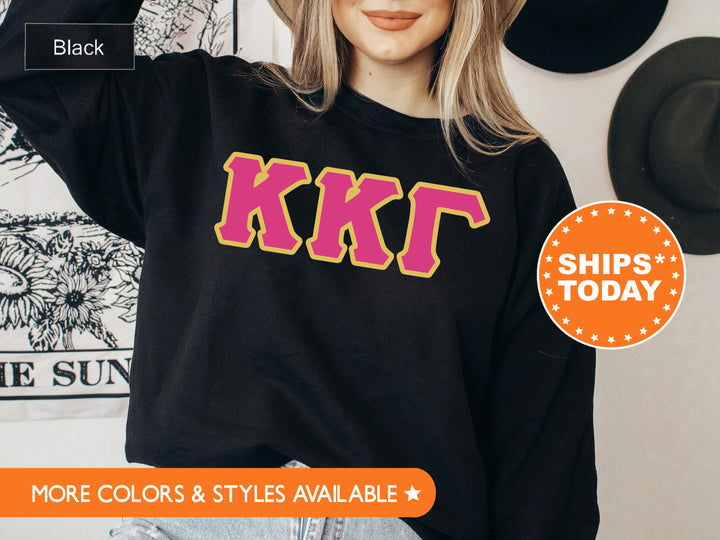 Kappa Kappa Gamma Pink and Gold Sorority Sweatshirt | Kappa Kappa Gamma Sweatshirt | Kappa Greek Letters | Big Little Reveal Gift