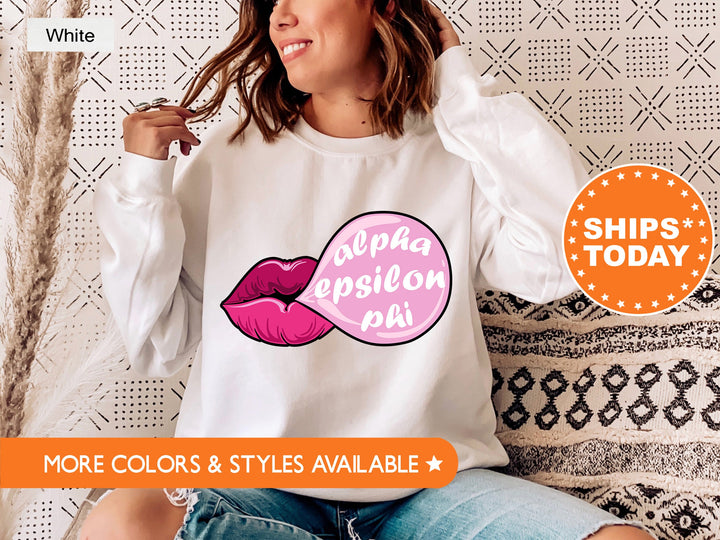 Alpha Epsilon Phi Bubble Gum Sorority Sweatshirt | AEPHI Sorority Hoodie | Big Little Reveal | Sorority Gifts | Greek Sweatshirt _ 7594g