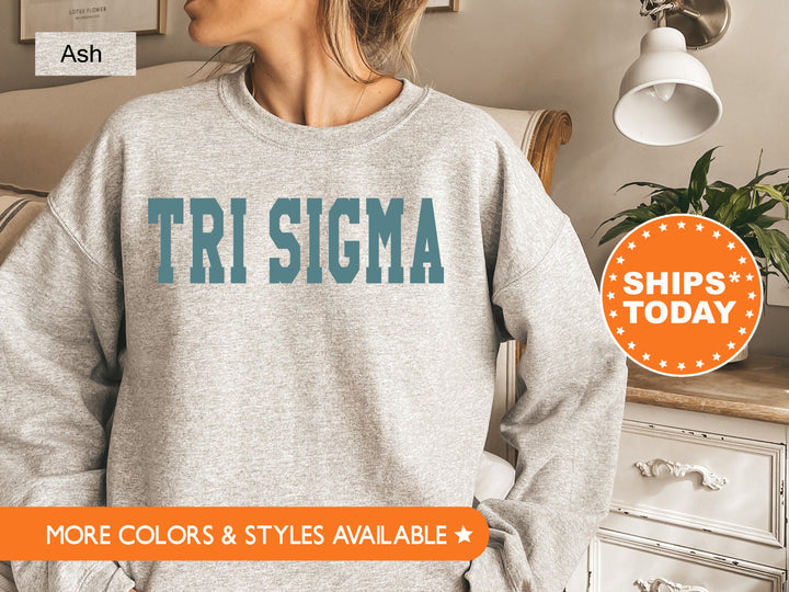 Sigma Sigma Sigma Bold Aqua Sorority Sweatshirt | Tri Sigma Sorority Letters Crewneck | Sorority Merch | Big Little Gifts | Bid Day Basket