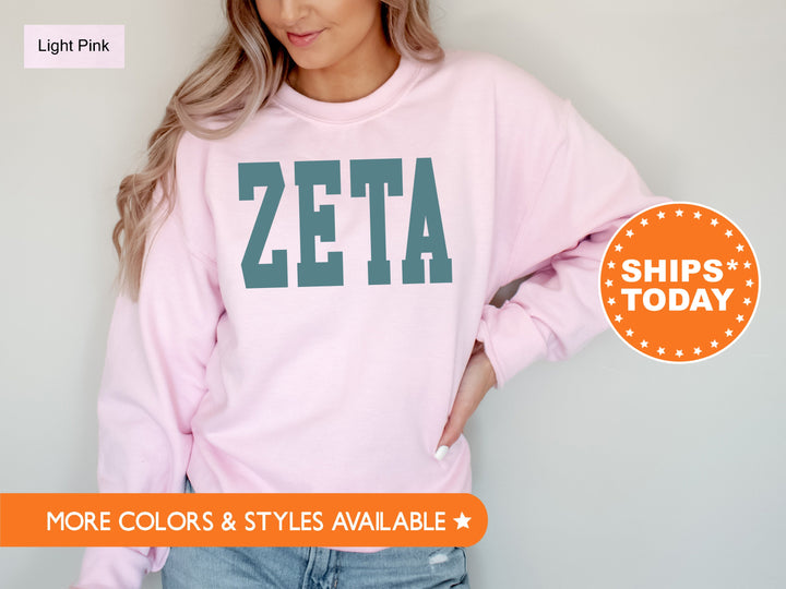 Zeta Tau Alpha Bold Aqua Sorority Sweatshirt | ZETA Sorority Letters Crewneck | Sorority Merch | Big Little Reveal Gifts | Bid Day Basket
