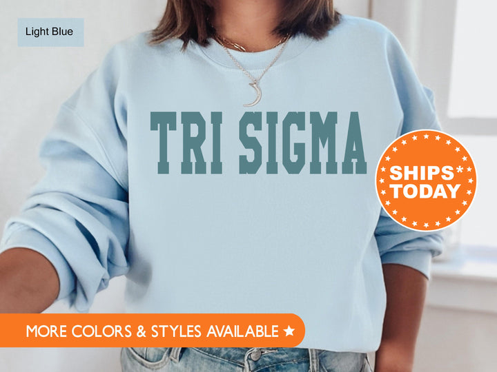 Sigma Sigma Sigma Bold Aqua Sorority Sweatshirt | Tri Sigma Sorority Letters Crewneck | Sorority Merch | Big Little Gifts | Bid Day Basket