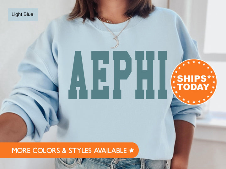 Alpha Epsilon Phi Bold Aqua Sorority Sweatshirt | AEPhi Sorority Letters Crewneck | Sorority Merch | Big Little Reveal Gift | Bid Day Basket