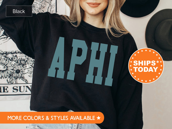 Alpha Phi Bold Aqua Sorority Sweatshirt | APHI Sorority Letters Crewneck | Sorority Merch | Big Little Reveal Gifts | Bid Day Basket