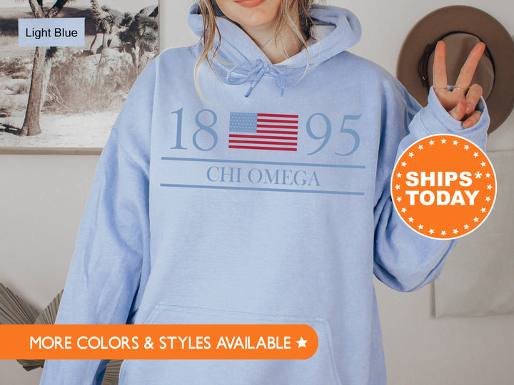 Chi Omega Red White And Blue Sorority Sweatshirt | Chi O Greek Sweatshirt | Chi Omega Big Little Sorority Gifts | Sorority Merch