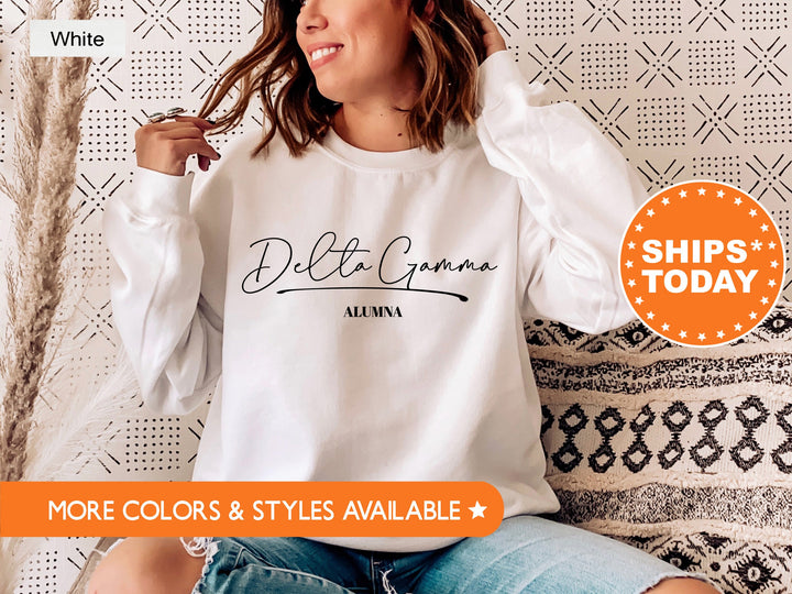 Delta Gamma Alumna Cursive Sorority Sweatshirt | Dee Gee Alumni Sweatshirt | Sorority Alumna Crewneck | College Greek Apparel  _ 7265g