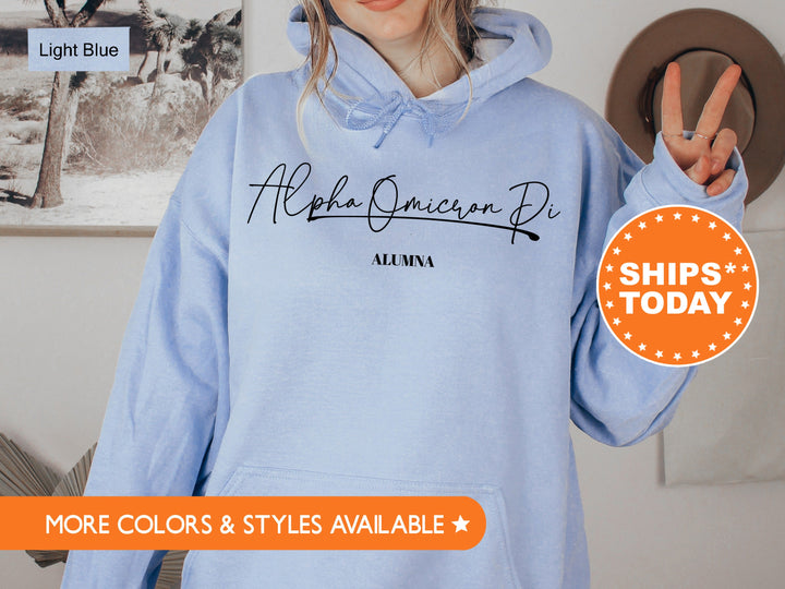 Alpha Omicron Pi Alumna Cursive Sorority Sweatshirt | Alpha O Alumni Sweatshirt | Sorority Alumna Crewneck | College Greek Apparel _ 7258g