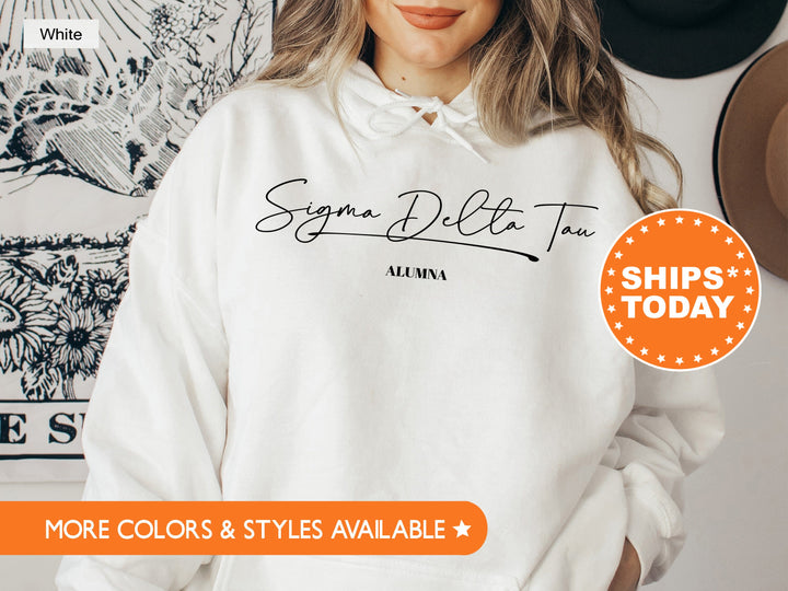 Sigma Delta Tau Alumna Cursive Sorority Sweatshirt | Sig Delt Alumni Sweatshirt | Sorority Alumna Crewneck | College Greek Apparel _ 7275g