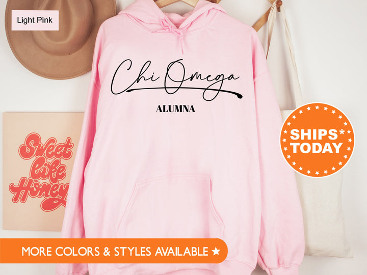 Chi Omega Alumna Cursive Sorority Sweatshirt | Chi O Alumni Sweatshirt | Sorority Alumna Crewneck | College Greek Apparel  _ 7263g