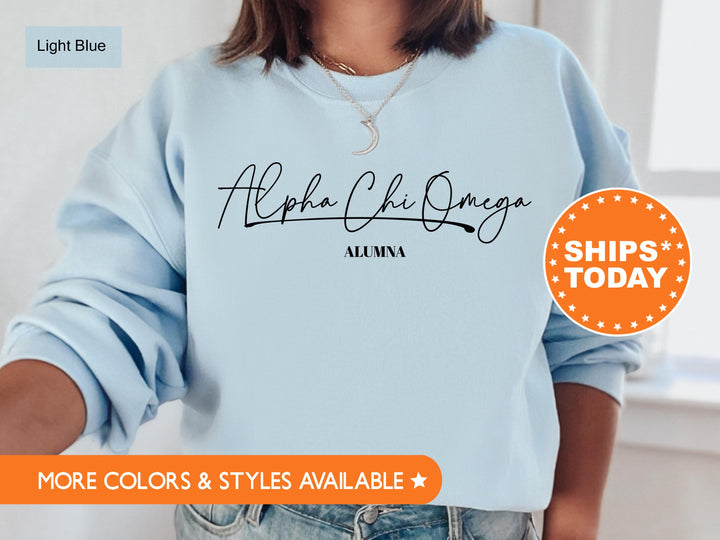 Alpha Chi Omega Alumna Cursive Sorority Sweatshirt | Alpha Chi Alumni Sweatshirt | Sorority Alumna Crewneck | College Greek Apparel _ 7254g