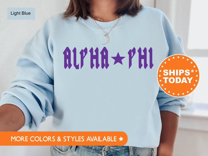 Alpha Phi Rock N Roll Sorority Sweatshirt | APHI Greek Sweatshirt | Sorority Merch | Big Little Sorority Gift | College Apparel _ 5590g