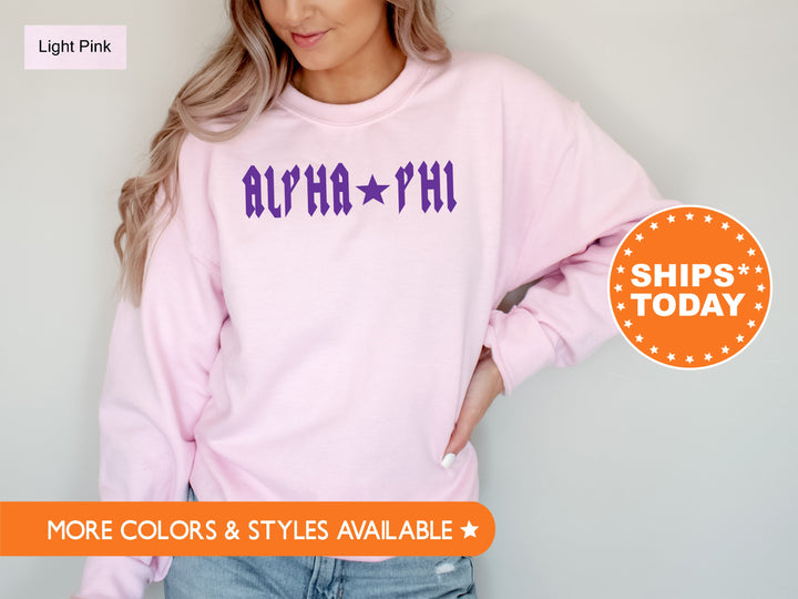 Alpha Phi Rock N Roll Sorority Sweatshirt | APHI Greek Sweatshirt | Sorority Merch | Big Little Sorority Gift | College Apparel _ 5590g