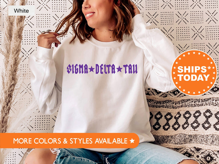 Sigma Delta Tau Rock N Roll Sorority Sorority Sweatshirt | Sig Delt Greek Sweatshirt | Sorority Merch | Big Little | College Apparel _ 5606g