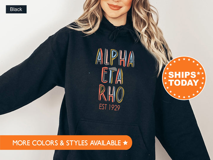 Alpha Eta Rho Pastel Stencil Sweatshirt | Alpha Eta Rho Sweatshirt | Bid Day Gift | College Apparel | Custom Greek Sweatshirt _ 8830g