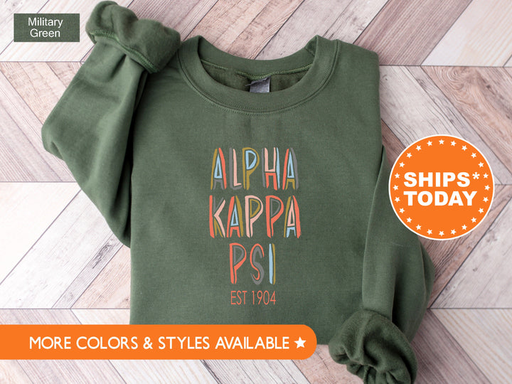 Alpha Kappa Psi Pastel Stencil Coed Sweatshirt | AKPsi Hoodie | Greek Apparel | Coed Fraternity Sweatshirt | AKPsi Recruitment Gift _ 8831g
