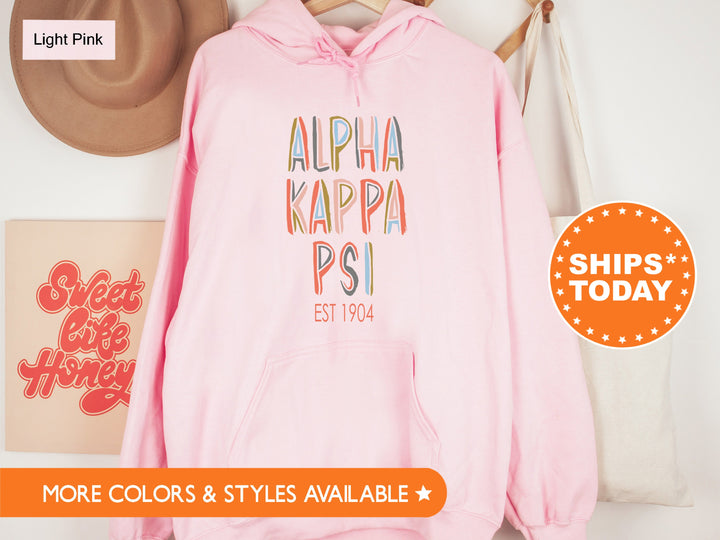 Alpha Kappa Psi Pastel Stencil Coed Sweatshirt | AKPsi Hoodie | Greek Apparel | Coed Fraternity Sweatshirt | AKPsi Recruitment Gift _ 8831g