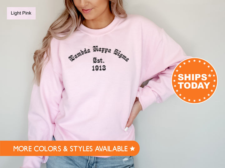 Lambda Kappa Sigma Old English Sorority Sweatshirt | LKS Sweatshirt | Big Little Reveal Gift | Sorority Hoodie | Greek Apparel 8566g