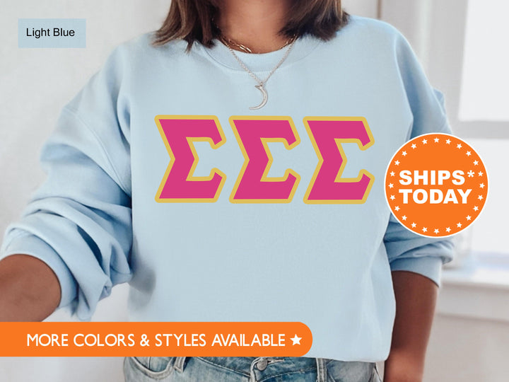 Sigma Sigma Sigma Pink and Gold Sorority Sweatshirt | Sigma Sigma Sigma Sweatshirt | Tri Sigma Hoodie | Tri Sigma Greek Letters