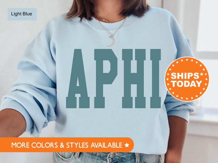 Alpha Phi Bold Aqua Sorority Sweatshirt | APHI Sorority Letters Crewneck | Sorority Merch | Big Little Reveal Gifts | Bid Day Basket