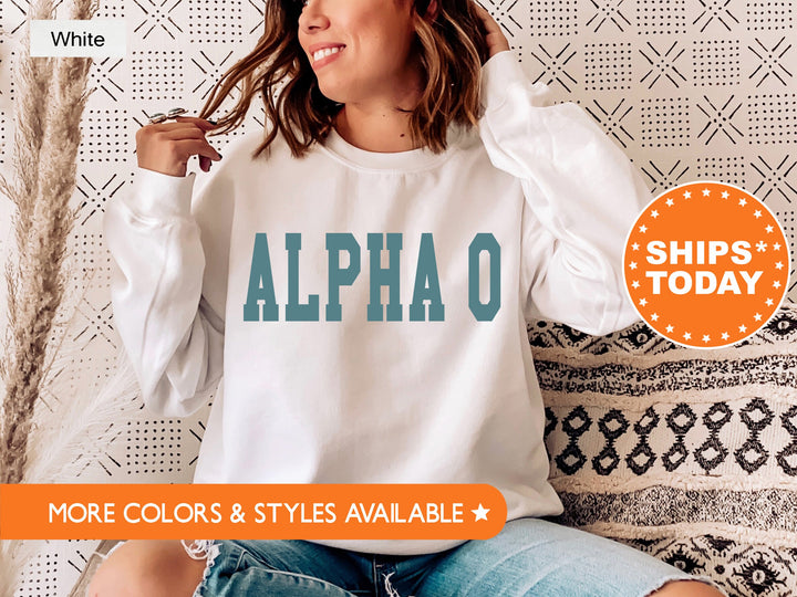Alpha Omicron Pi Bold Aqua Sorority Sweatshirt | Alpha O Sorority Letters Crewneck | Sorority Merch | Big Little Gifts | Bid Day Basket