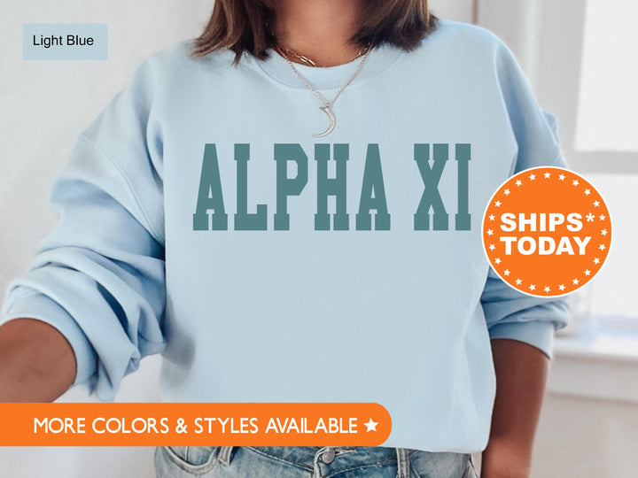 Alpha Xi Delta Bold Aqua Sorority Sweatshirt | Alpha Xi Sorority Letters Crewneck | AXID Sorority Merch | Big Little Gifts | Bid Day Basket