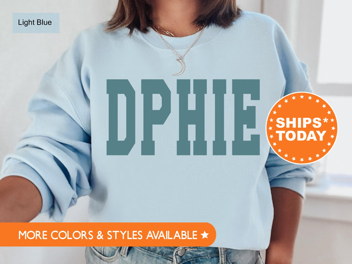 Delta Phi Epsilon Bold Aqua Sorority Sweatshirt | DPHIE Sorority Letters Crewneck | Sorority Merch | Big Little Reveal Gift | Bid Day Basket